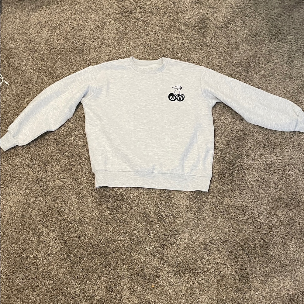 Stylish Gray Crewneck Sweater with Cherry Embroidery